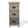 Rebecca Mobili Nachtkastje met 3 Lades, Houten Ladekast, Wit Beige Grijs, Paulownnia-Hout, Vintage Stijl…