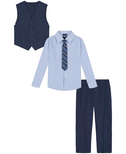 Image of IZOD Boys' 4-piece Formal Dress Up Suit Set, Vest, Pants, Collared Shirt, and Tie