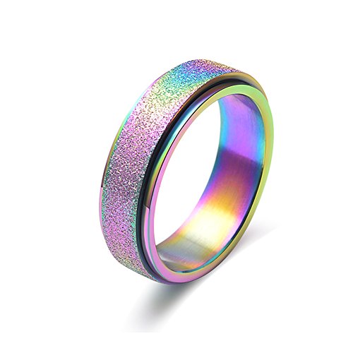 WaMLFac Titanium Steel Sand Blast Spinner Band Rings for Wedding Engagement Black, Rose Gold, Rainbow