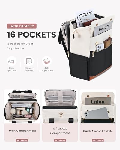 Image of LOVEVOOK 17.3 Inch Laptop Backpack for Women, Large Capacity Travel Backpack with Organizer Bag, Waterproof Carry on Backpack Work Bag with USB Port, Teacher Nurse Backpack Purse, 2PCS