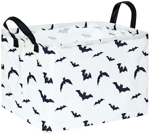 Image of White Bat Pattern Storage Basket Gift Laundry Bins Collapsible Storage Baskets Box Laundry Nursery Hamper for Home and Office Decoration with Handles