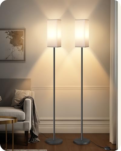 Image of 2Pack Floor Lamp, Pole Lamp with Foot Switch, Modern Standing Lampshade, Minimalist Freestanding Lamp (Bulb Not Included), for Living Room, Bedroom, Office, Black and White CW07LDP205