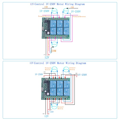 433mhz 12V DC 6 Channel Wireless Remote Control Relay Switch 12v Remote Relay ON Off Transmitter and Receiver Universal Motor Light Door Window Controller (12V 2X Control 433MHz)