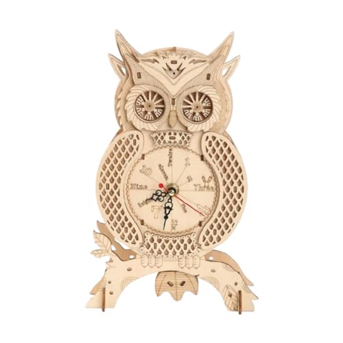 Fenteer Horloge de bureau en forme de hibou en bois 3D, décoration de table, cadeau de vacances, pour la cuisine