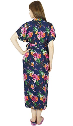 Bimba Maternity Kaftan With Belt Rayon Nursing Night Gown, Front & Back Buttons Blue #TOP3