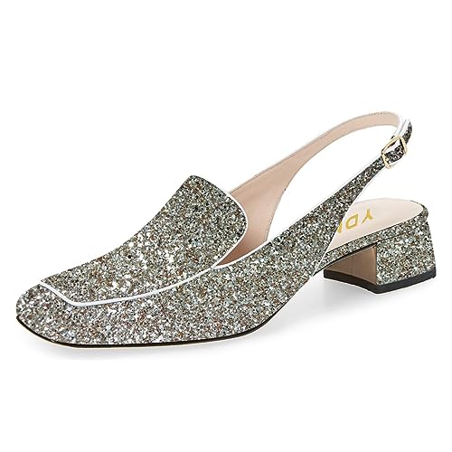 Image of YDN Women Closed Square Toe Block Low Heels Slingback Formal Loafer Dressy Shoes Office Lady Pump Size 4-15 US