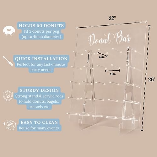Donut Wall Display Stand - Acrylic Donut Stand Holds 50 Donuts | XL Donut Board Display Doughnut Wall | Large Donut Wall Stand for Party & Wedding | Donut Holder Stand Party Decor