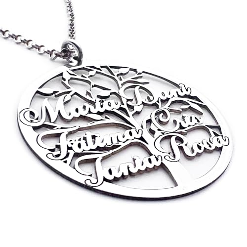 Collar Árbol de la Vida con Nombres - Fabricado en Plata de Ley 925/1000- Medida 30MM - Regalo Día de la Madre. Collar Mujer. Modelo N30
