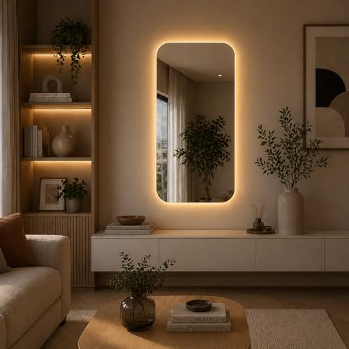 Espelho de Corpo Inteiro Retangular com LED Cantos Arredondado 110x53 – Elegância e Amplitude para Seu Ambiente