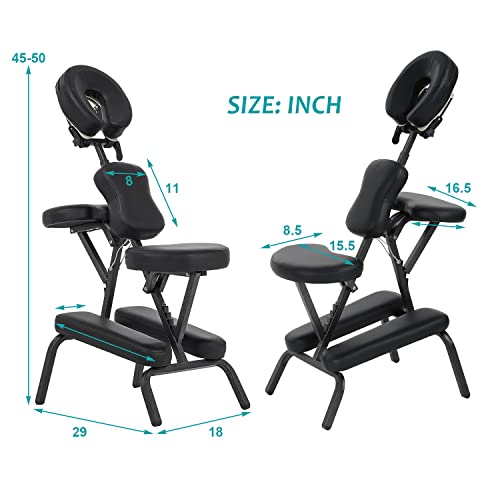 Pazidom Portable Massage Chair Tattoo Chair 4 Inch Thick Sponge Height Adjustable Massage Chair Light Weight Therapy Chair Foldable Spa Chair W/Face Cradle Carrying Bag, Load Capacity 250Lbs, Black #TOP5