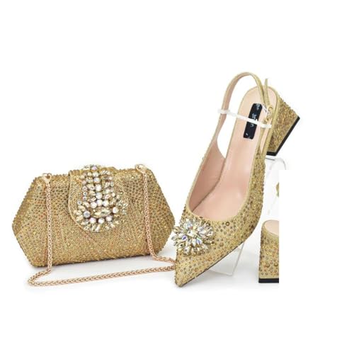 Women Wedding Shoes and Bag Pointed Toe with Rhinestone Nigerian Shoes and Bags Matching Set3
