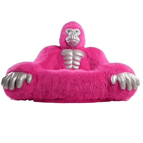 QNRMS Gorilla Inflatable Luxury Sofa 6.56ft Height King Kong Inflatable Furry Plush Orangutan Sofa for Lounging, Gaming, or Movie Nights (Rose Red)