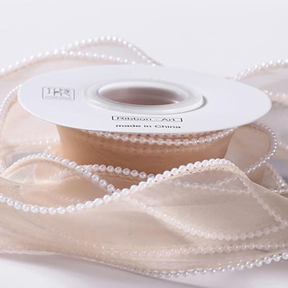 5 Meter and 4cm Width Decorative Pearl Edge Ribbon Trim, Ivory Organza for Gift Wrapping, Saree Border, Crafts & Decoration-picture-28