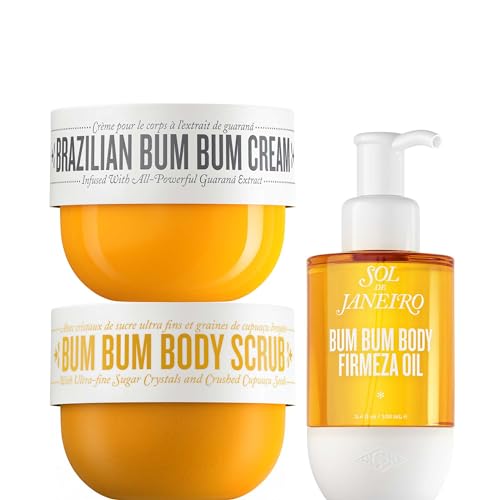 SOL DE JANEIRO Brazilian Bum Bum Cream, Bum Bum Firmeza Body Oil, and Bum Bum Body Scrub Bundle - Ultimate Firming Ritual