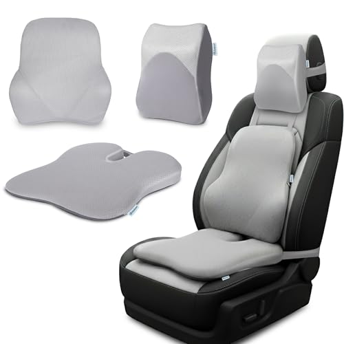 Image of Billebon Premium Car Seat Cushions Combo| Lumbar Support| Neck Rest & Car Wedge Seat Cushion for Long Drive Comfort| Gel Infused Memory Foam| Ergonomic Car Cushions Pillows -Black