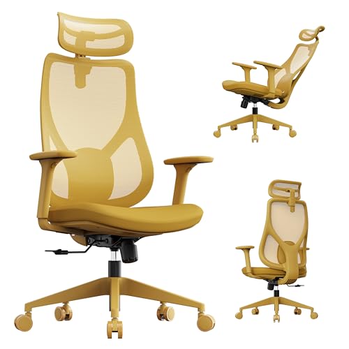 SENSE7 Sedia Scrivania Ufficio Ergonomica Poltrona da Scrivania Gaming Chair con Rotelle Girevole per PC Studio Cameretta Arredo con Altezza Regolabili Rete Traspirante Supporto Lombare – MOYO Giallo
