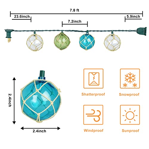 LIDORE Indoor String Light 10 Nautical Fishing Floats Coastal Buoy Beach Theme Decoration for Bedroom Bathroom Window Christmas Tree, 7.92Ft Indoor Outdoor Use - Image 3
