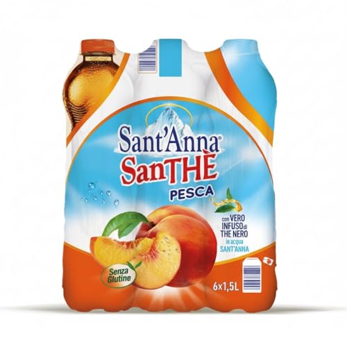 Sant’Anna SanThè Peach Iced Tea, 50.7 Fl Oz (6-Pack) | Crafted with Pure Italian Alps Mountain-Fresh Natural Mineral Water & Real Black Tea | Sweet Peach Bottled Ice | No Preservatives | BPA-Free