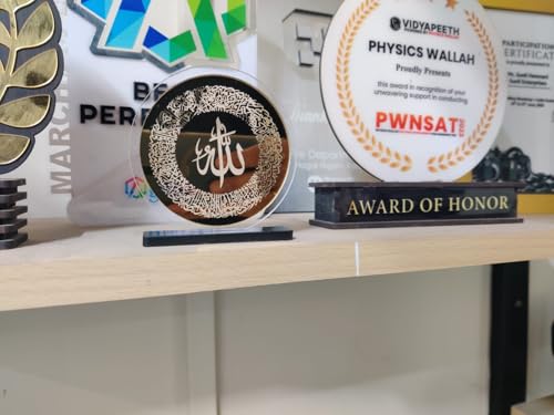 Image of MWL Ayatul Kursi Car Dashboard Ornament Islamic Calligraphy Round Design Clear Golden Acrylic with Stand for Protection & Blessings Rearview Mirror Decor Ramadan Eid Muslim Gift 9x9 cms