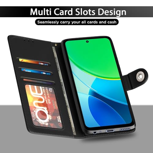 Image of Pikkme Flip Cover Leather Finish | Inside TPU with Card Pockets | Wallet Stand and Shock Proof | Complete Protection Button Flip Case for Vivo Y19s(Black)