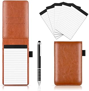 Xhwykzz 7 Pcs Small Pocket Notepad Holder Set with Metal Pen and Pocket Notebook Refills (Brown)