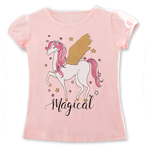TTYAOVO Camiseta de Algodón Unicornio para Niñas, Camiseta de Manga Corta para Niños...