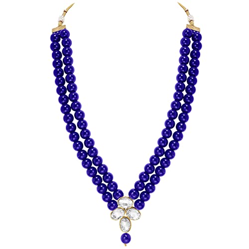 Image of Peora Crystal Faux Pearl Kundan Necklace & Jewelry Set Gift for Women