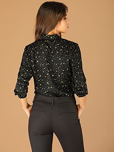 Allegra K Women's Metallic Stars Top V Neck Long Sleeve Gilding Sparkly Shiny Dots Blouse X-Small Black #TOP4