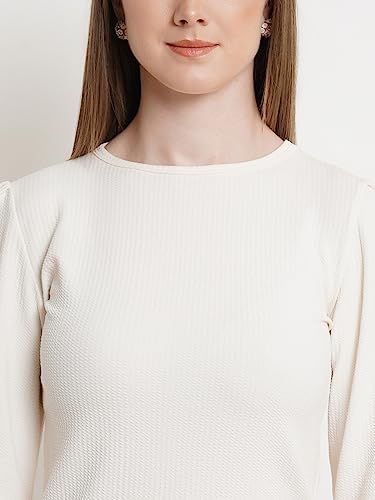 Image of POPWINGS Casual Solid Puff Button Long Sleeves Top for Women || Summer Round Neck Stylish Western Top for Jeans