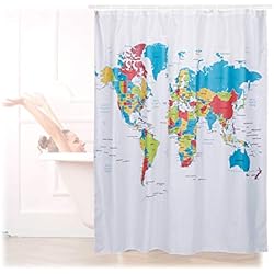 Cortina De Baño Mapa Del Mundo Relaxdays Cortina Baño Lavable con Estampado de Mapamundi, Poliéster, Multicolor, 180 x 180 cm