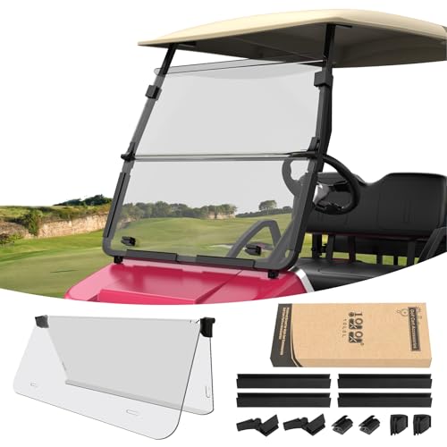 10L0L Foldable Golf Cart Windshield for Club Car DS Gas & Electric Models, UV-Proof & Impact Resistant, Lightweight Golf Cart Windshield (Clear, Club Car DS 2000-Up)