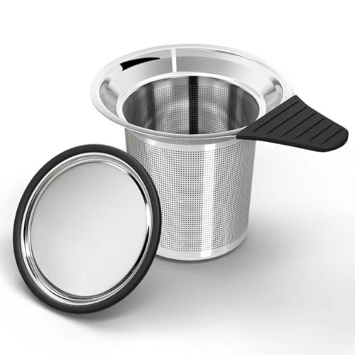 INNAWERK FineBru Tea Infuser for Loose Tea with Lid, Extra Fine Mesh 304 Stainless Steel Strainer with Heat Proof Handle, Tea Leaf Filter for Brewing & Steeping Leaves in Cups & Mugs (Pack of 1)