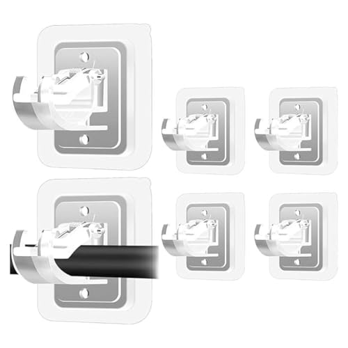 Image of BRAND VILLA Self Adhesive Curtain Rod Brackets, No Drill Curtain Rod Holder Hooks, Heavy Duty Adjustable Wall Mount Curtain Rod Support for Bathroom, Kitchen & Window (Pack of 6)