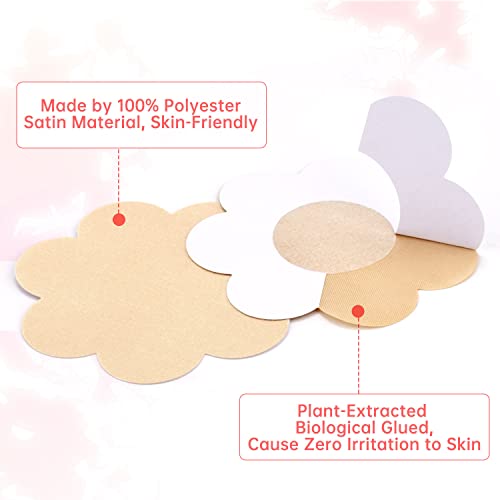 Ksang Nipple Covers Pasties Bra Stickers - 30 Pairs Disposable Breast Petals For Women | Self-Adhesive No-Show Satin Bob Pasties(Flower) Beige #TOP5