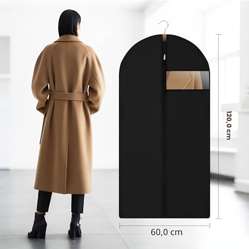 4 Stück Kleidersack,120 x 60 cm Schwarz Kleidersäcke mit Reißverschluss,Shirt Anzug Kleid Kleidung Tasche,Staubschutz für die Lagerung von Kleidung