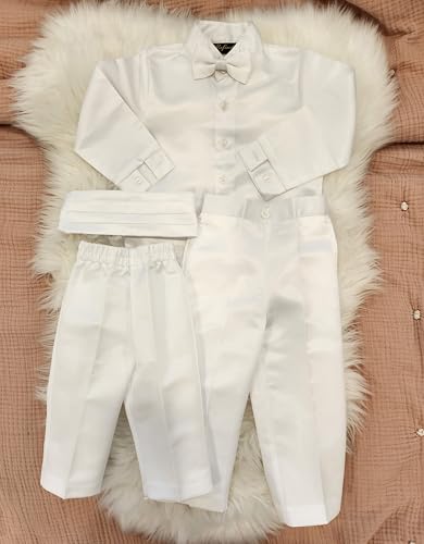 iGilrDress Baby/Toddler/Boys White Baptism Christening Mandarin Collar Tail 5 pcs Tuxedo with Cross Embroidery3