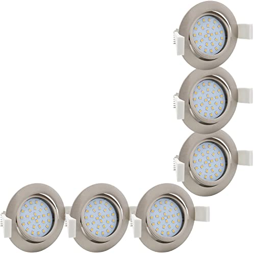 Preisvergleich Produktbild Lumare LED Einbaustrahler 4W / Ultra flach, 27mm Einbautiefe / Ø68mm Bohrlochdurchmesser / Spot Wohnzimmer, Badezimmer / Einbauleuchte Silber Rund / 230V / IP44 / Warmweiß 2700K / 6er Set