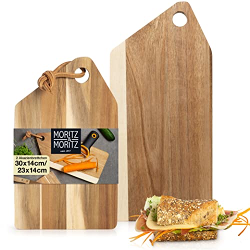Moritz & Moritz 2x Planche a Decouper Bois Massif – Epaisseur 1,6 cm - Petite Planche Bois D'Acacia Antibactérien - Aussi comme plateau fromage ou planche en bois apero