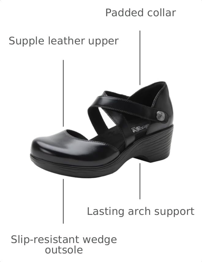 Image of Alegria Womens Savina Leather Wedge - Stylish and Versatile Mary Jane for Endless Support - Enhanced Arch Slip Resistant Platform Ankle Cross Strap Heel for Professionals