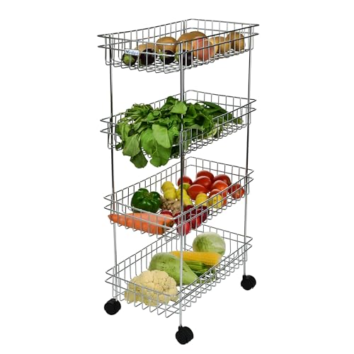 Image of 4 Layer Steel Trolley for Kitchen Storage | Space Saving Multipurpose Organizer Rack with Wheels | Movable Stand for Vegetables, Fruits, Spice Jars & Pantry