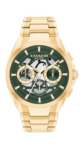 COACH Jackson Mens Multifunction Watch - Stainless Steel Case and Bracelet with Skeleton Dial - Sporty Everyday Timepiece - Gift for Him 41.5mm