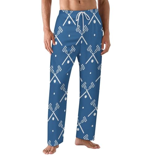 Lacrosse Pattern Classic Mens Pajama Pants Sleepwear Soft Lounge Sleep PJ Bottoms with Pockets