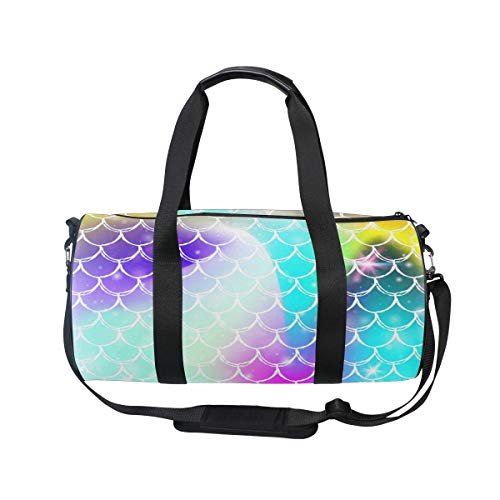 Kawaii Mermaid Rainbow Scales Duffel Bag,Canvas Travel Bag for Gym Sports and Overnight