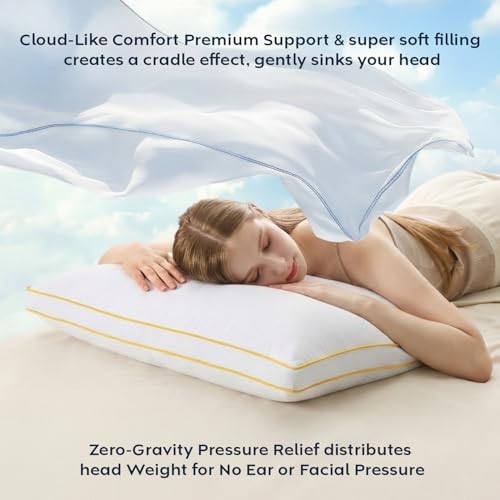 Image of AYKA Premium Microfiber Pillow for Sleeping, Set of 4 | 17x27 Inch Hotel Luxury Bed Pillows | 100% Virgin Fiber Fill, Soft & Fluffy | Neck Support for Side, Back & Stomach Sleepers | White