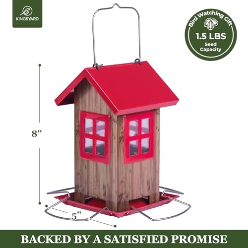 Kingsyard Cute Bird House Feeders for Outside, Hanging Metal Bird Feeder with 4 Ports, Outdoor Garden Yard Decorations for Cardinals Finches Chickadees Goldfinches & Sparrows Birds Watching - Thumbnail 4