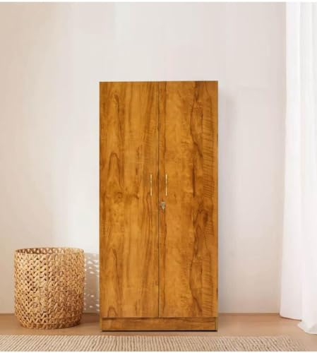 Image of CASPIAN Engineered Wood 2 Door Wardrobe (Brazilian Teak) | Pre Assembled Home Furniture | Cupboard /Almirah for Office & Home Bedroom Clothes Storage Organizer with Hanging Space & 3 Shelves