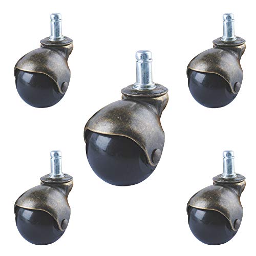 Podoy Antique Caster Wheels for Furniture 2'' Brass Ball with Stem Socket,Vintage Rolling Casters Replacement for Office Chairs,Sofa, Cabinet,Using for Hardwood Floor (Pack of 5)