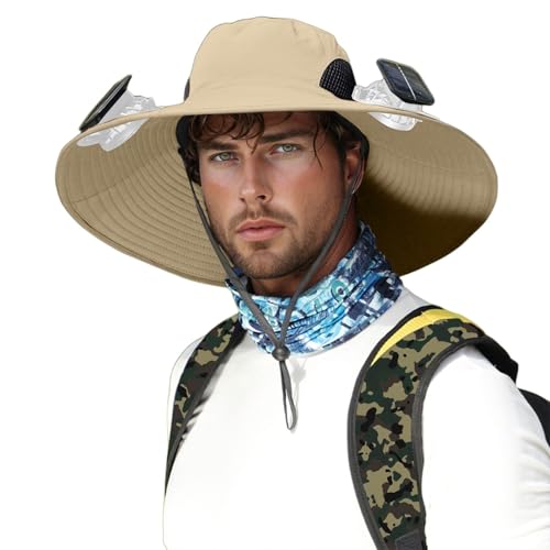 Generisch - Sombrero de verano para hombre con ventilador solar desmontable y carga USB, protección solar completa, ajuste ajustable, color caqui