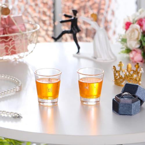 Image of Mimorou Bride and Groom Glasses 2 Pieces Ring Finger Wedding Funny Bride Wine Glass 2 oz Mr and Mrs Engagement Gifts Stemless for Newlyweds Couples (Rose Gold)