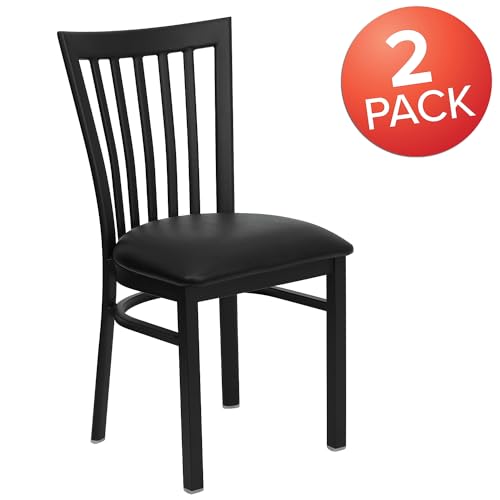 Image of Flash Furniture 2 Pack HERCULES Series Black School House Back Metal Restaurant Chair - Black Vinyl Seat